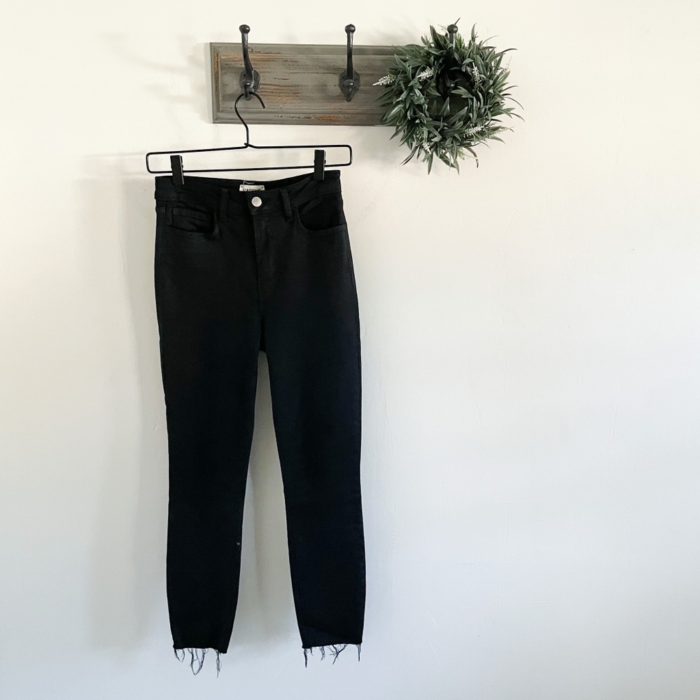 L'Agence Black Shimmery Raw Hem Skinny Jeans 28